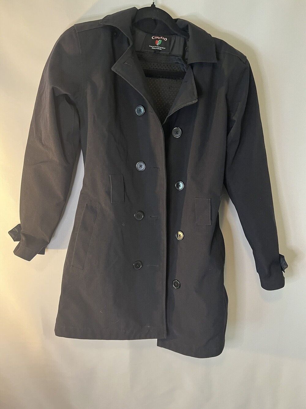 Corazzo The Turiste Size XS US 4 34 Armor Biker Coat Vegan Trenchcoat Black Glow